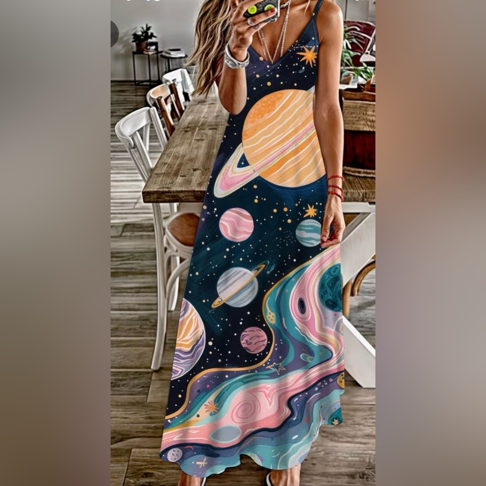 Colorful Space-Themed Maxi Dress